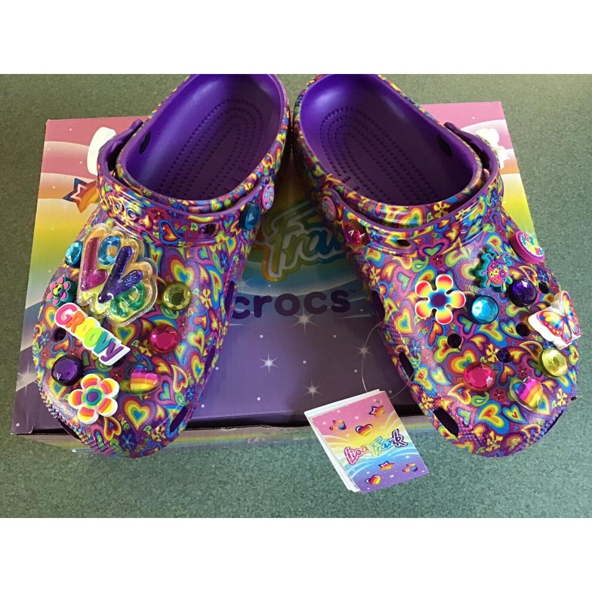 Limited Edition Lisa Frank Crocs M7/W9 Neon Purple Multi with Jibbitz