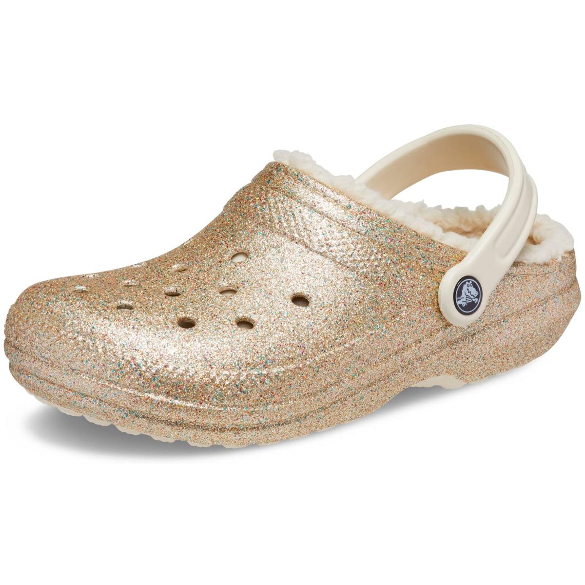 Crocs Unisex Classic Glitter Lined Clogs Fuzzy Slippers Multi/gold 4 6