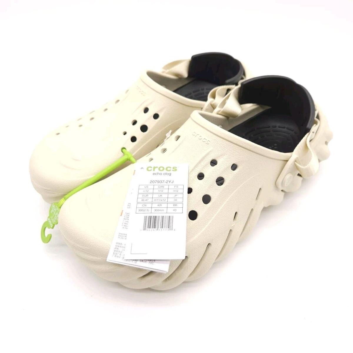 Crocs Echo Clog Mens Size 12 Slip On Shoes Sandals Bone Black In Package