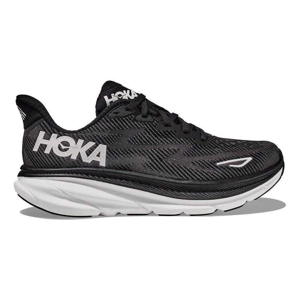 Women`s Hoka Clifton 9 Black White Various Wide Sizes