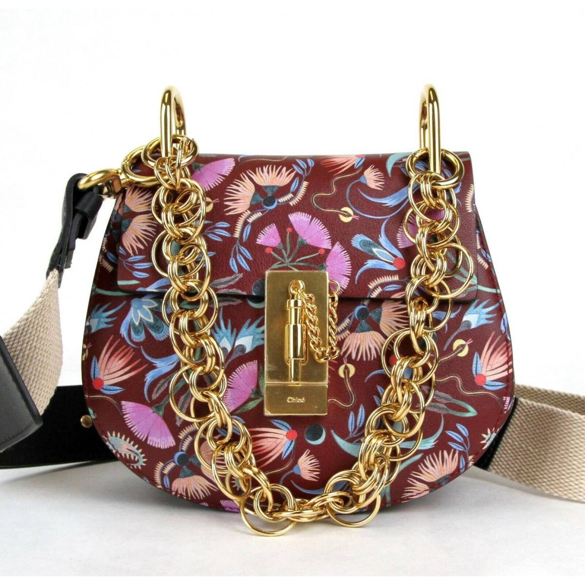 Chloe Plum Purple Leather Bijou Floral Print Small Drew Shoulder Bag C0T1Q5