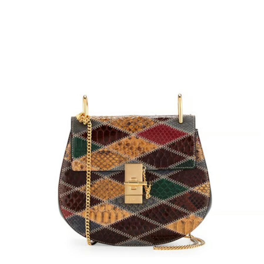 Chloe Drew Diamond Patchwork Snakeskin Cross Body Purse