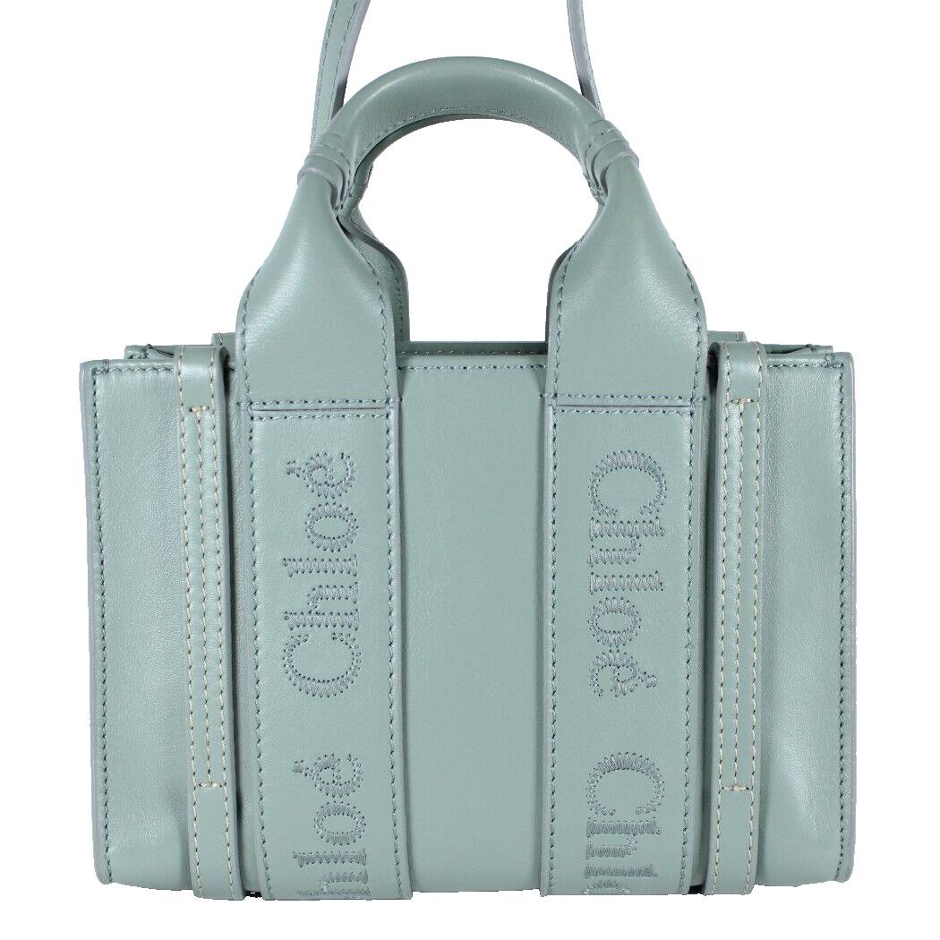 Chloe 2024 Bay Green Leather Logo Stitched Mini Woody Tote Bag