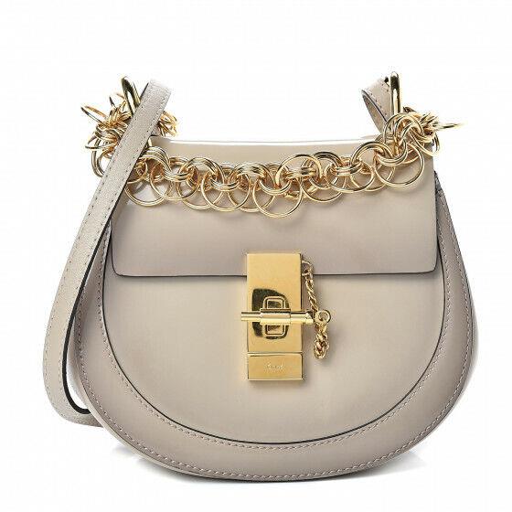 Chloé Chlo Drew Bijou Crossbody Bag Gold Chain Patent Leather Grey Beige