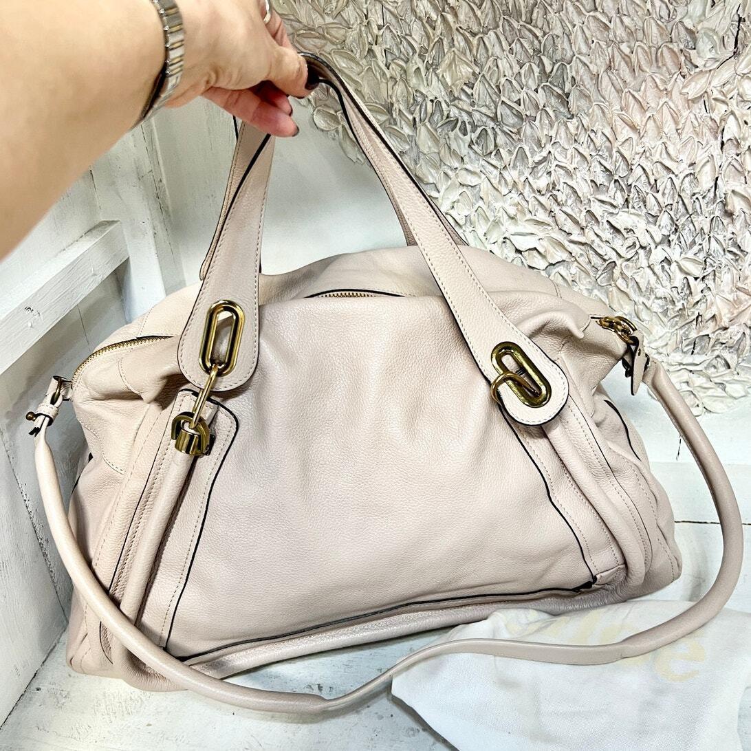 Chloe Pebble Leather Large Paraty Satchel Shoulder Bag Light Skin Cream Pink