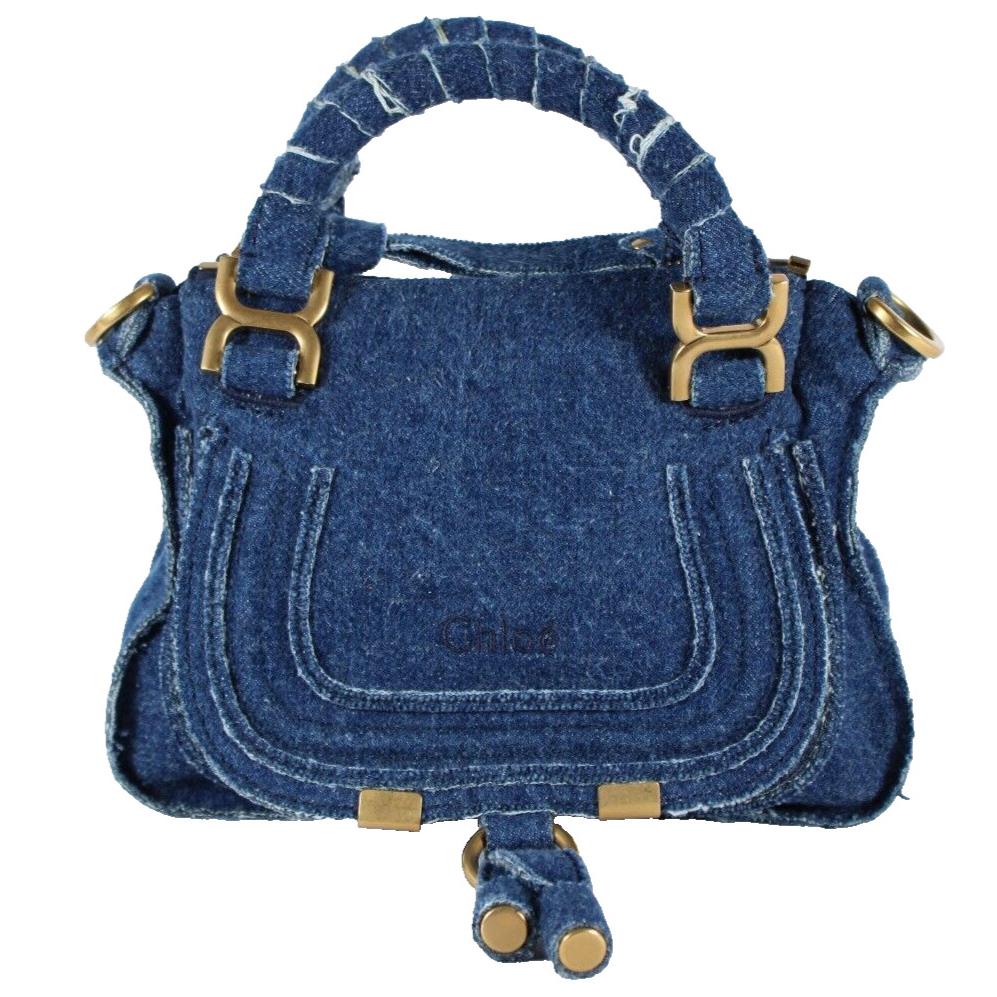 Chloe 2024 Blue Denim Convertible Shoulder Strap Mini Marcie Satchel Bag