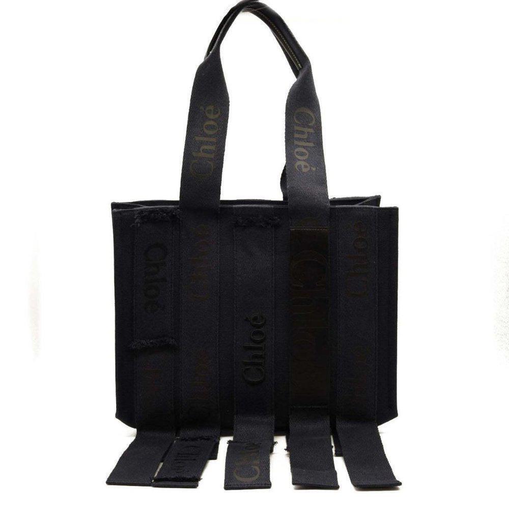 Chloe Woody Logo Embroidered Webbing Tote Bag