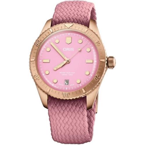 Oris Divers Sixty-five Pink Dial Fabric Strap Womens Watch On Online