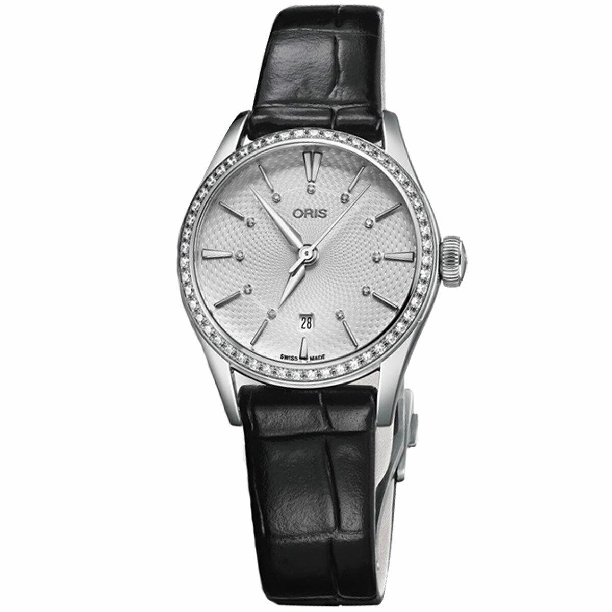 Oris Women`s Artelier Watch Automatic Diamond Black Strap 01 561 7722 4951LS