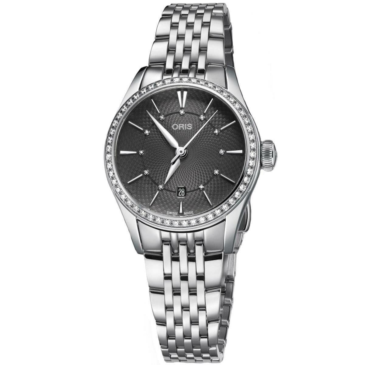 Oris Women`s Artelier Watch Automatic Diamond Grey Dial Steel 01 561 7722 4953MB