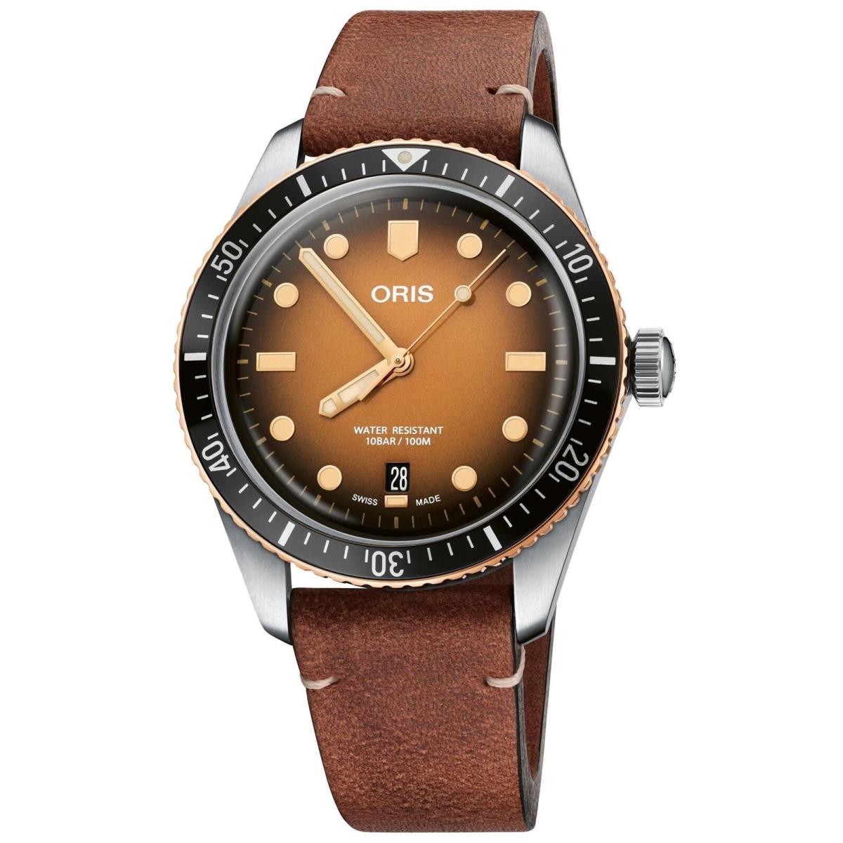 Oris Divers Sixty-five Automatic Brown Leather Date Mens Watch 733 7707 4356-LS