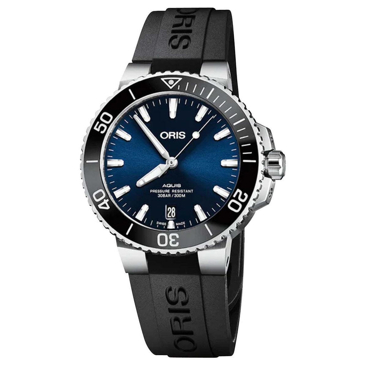 Oris Aquis Date Automatic Blue Dial Rubber Divers Mens Watch 733 7732 4135-RS