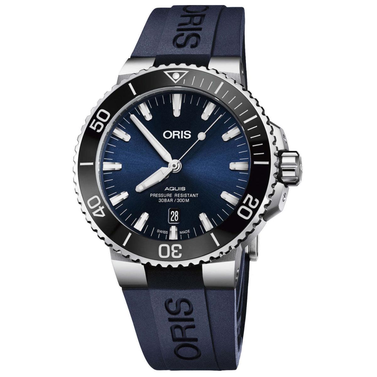 Oris Aquis Automatic Blue Dial Blue Rubber Divers Mens Watch 733 7730 4135-RS