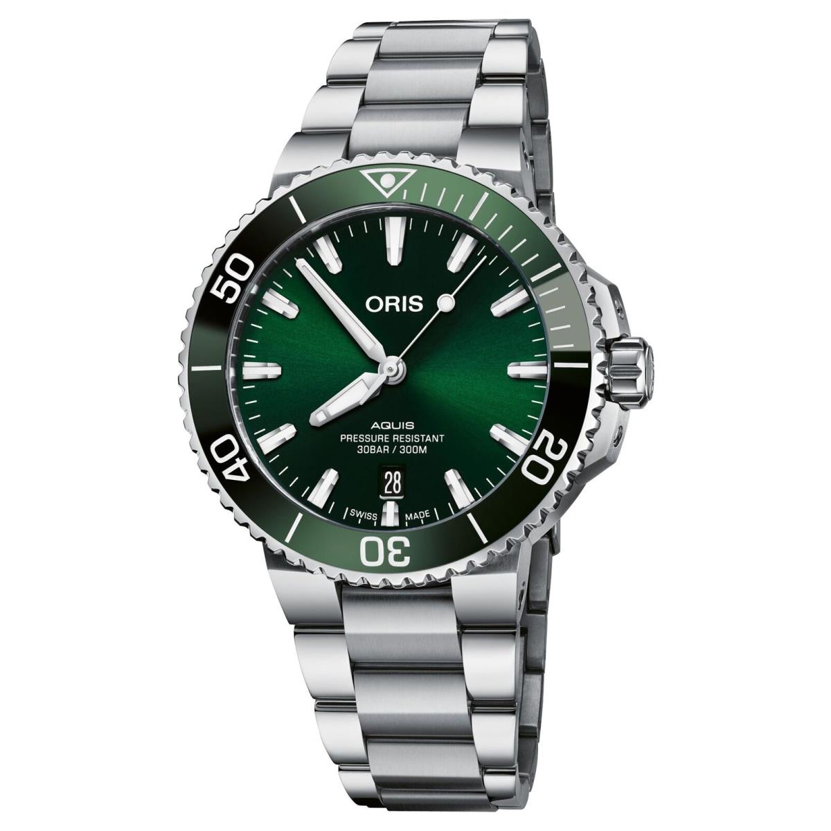 Oris Aquis Automatic Steel Green Dial Date Divers Mens Watch 733 7766 4157-MB