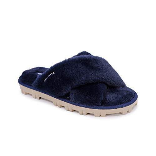 Nautica Women`s Slipper Fluffy Warm Slide Indoor Outdoor Flip Flop Shoe