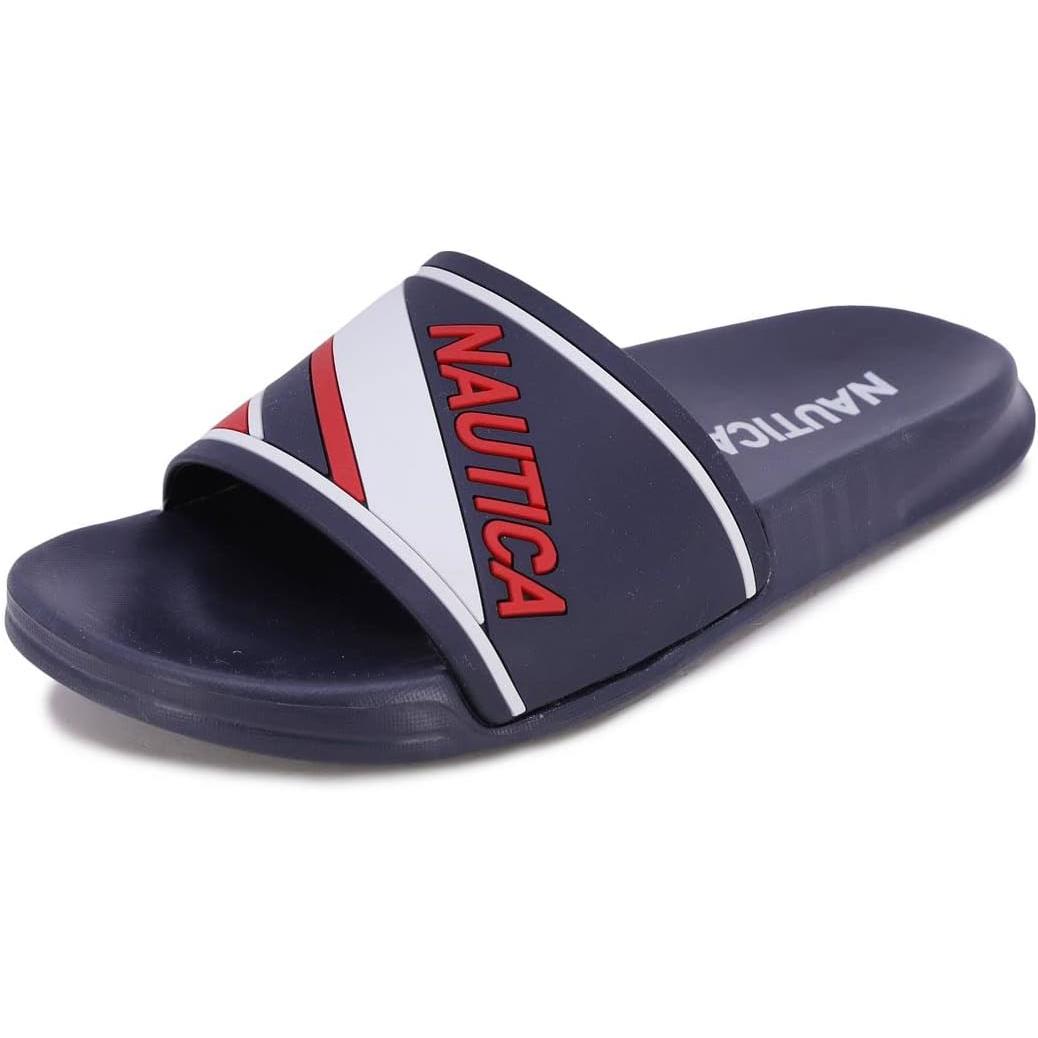 Nautica Women`s Athletic Slide Shower Shoe Beach Sandal Boat Slide Hani-red White and Blue