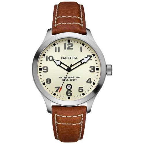 Nautica Cognac Pebble Grain Leather Mens Watch N09560G