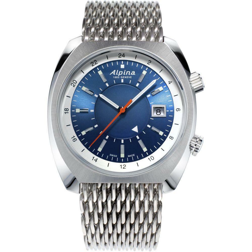 Alpina AL-555LNS4H6B Men`s Watch Startimer Pilot Heritage Blue Dial Bracelet