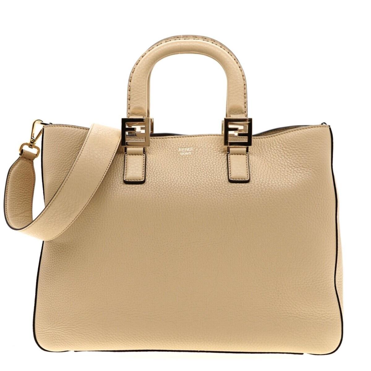 Fendi Tote Shoulder Bag Romano Selleria Beige Leather