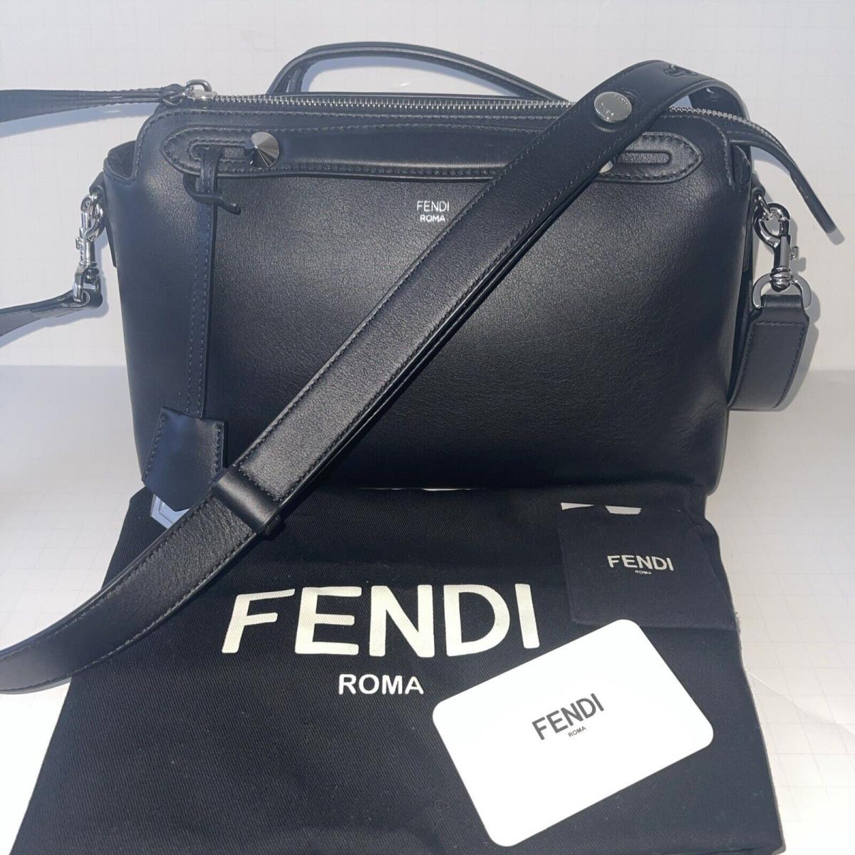 Fendi By The Way Shoulder Bag Medium Black Leather Boston Bag Crossbody