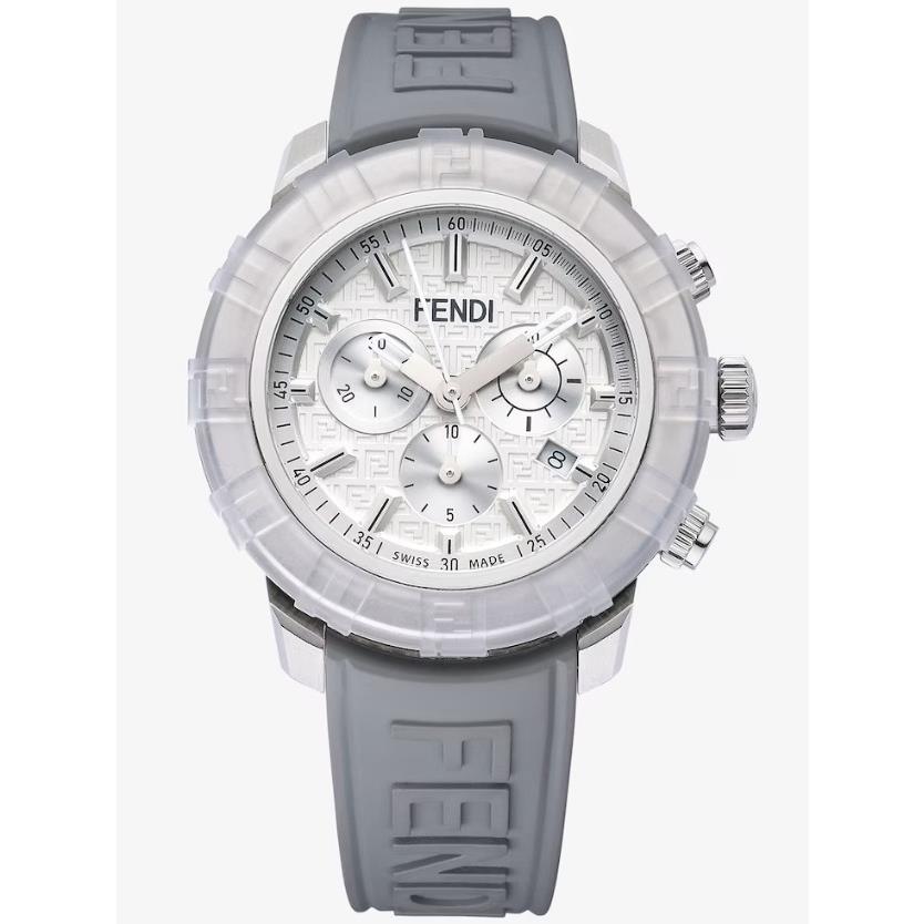 Fendi Fendastic Chronograph Transparent Bezel Gray Strap Watch FOW970AHPB F0VM0