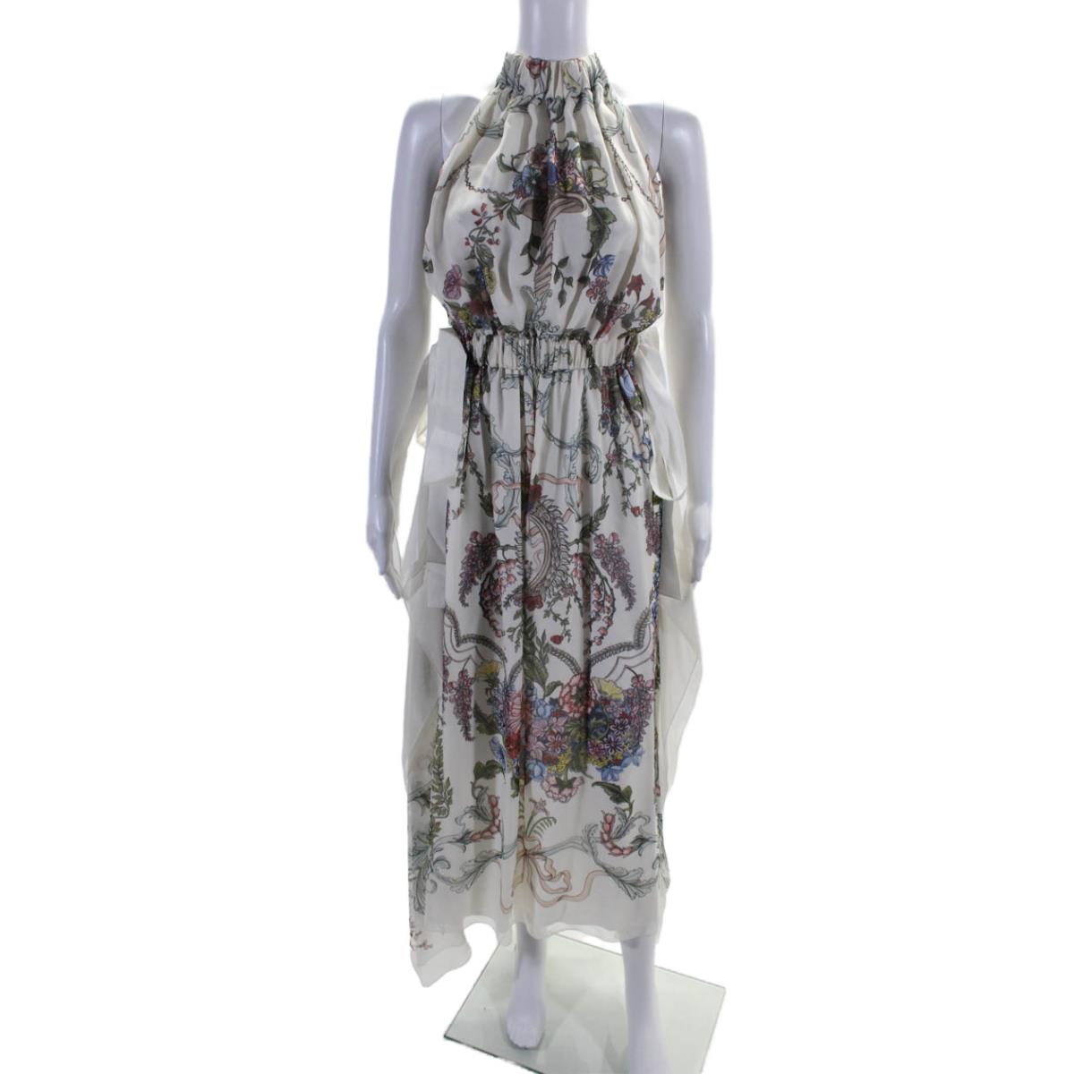 Fendi Womens Silk Floral Ruched Tied Backless Halter Dress White Ize Eur 40