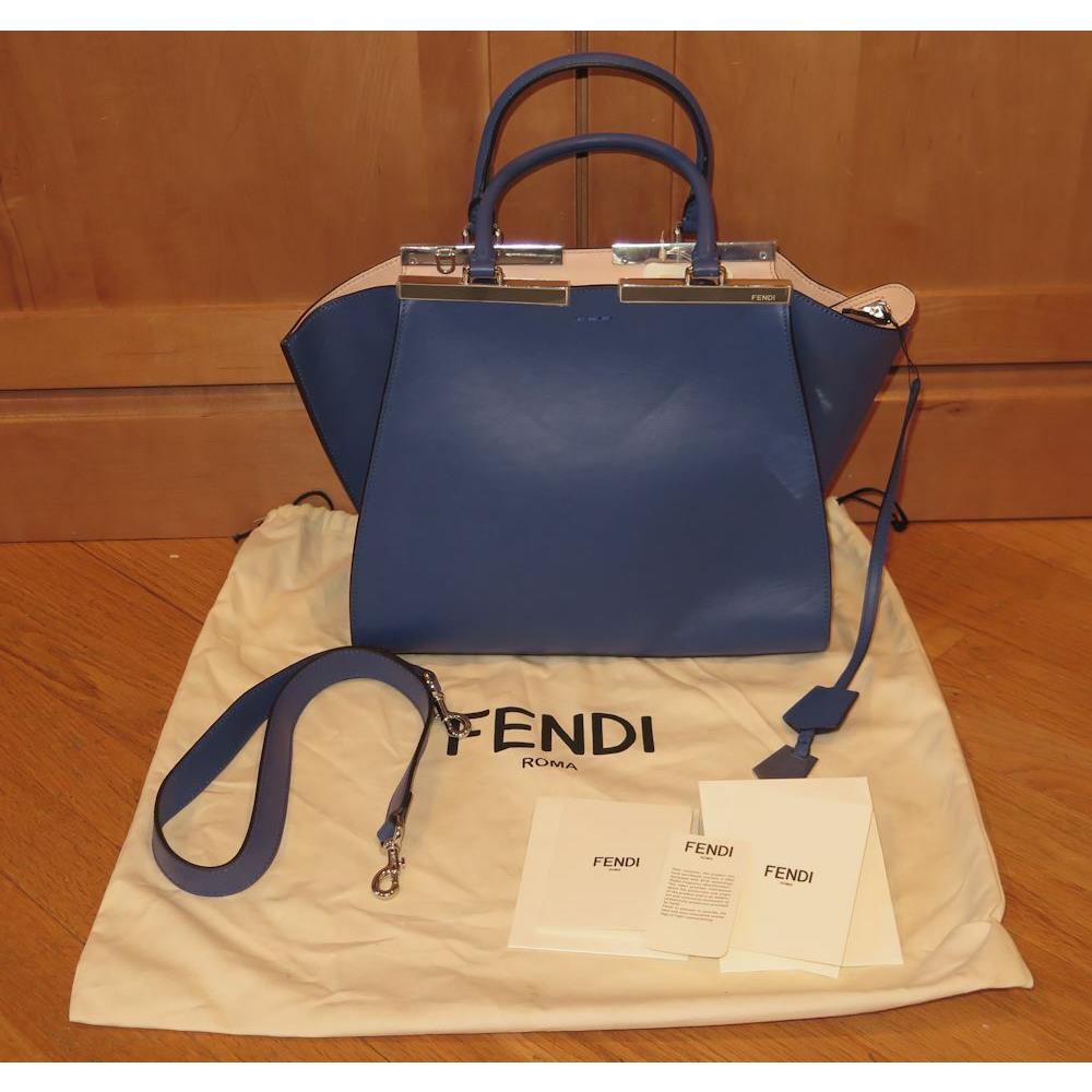 Fendi Vitello Dolce Petite 3 Jours Tote Neon Blue Rosa Plasters Handbag