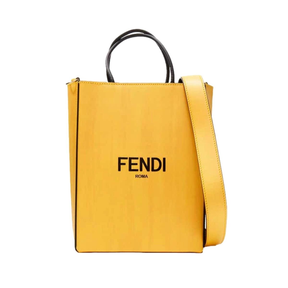 Fendi Roma 2Way Vitello Embossed Yellow Leather Crossbody Shopping Tote Bag