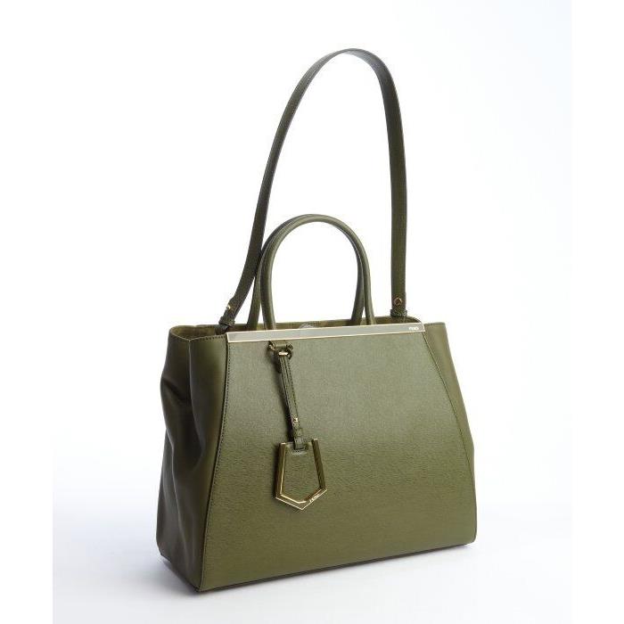 Fendi Women`s Olive Leather `2jours` Convertible Tote/handbag Free SH