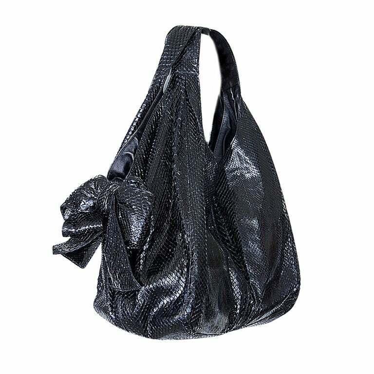 Valentino Shoulder Shiny Exotic Python Nuage Bow Hogo Bag Black