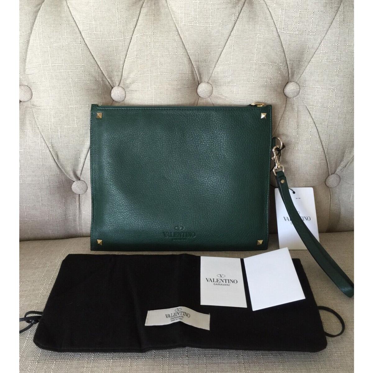 Valentino Garavani Nappa Leather Green Clutch Bag Wristlet Wallet