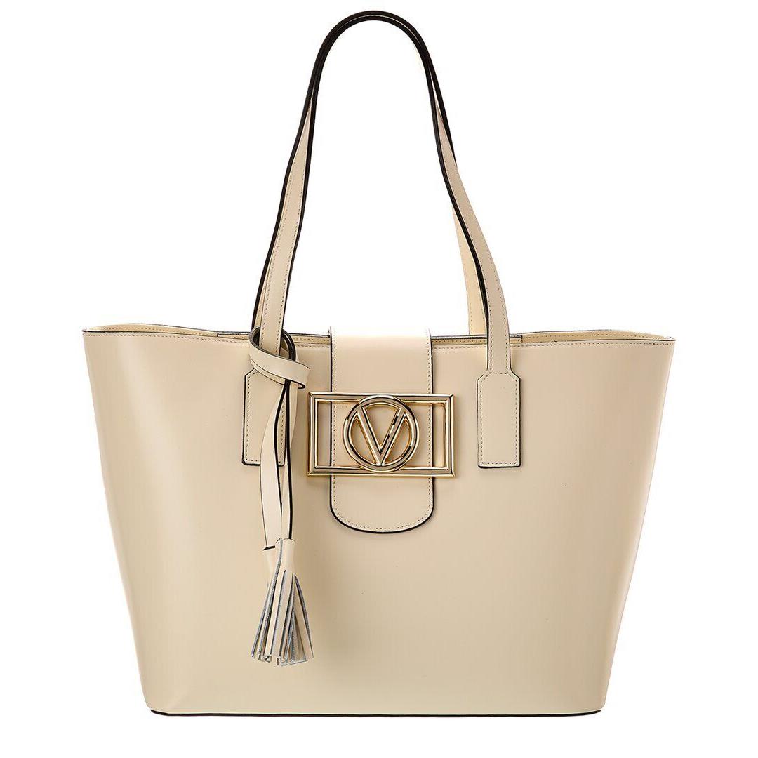 Valentino By Mario Valentino Marion Super V Leather Tote Women`s White