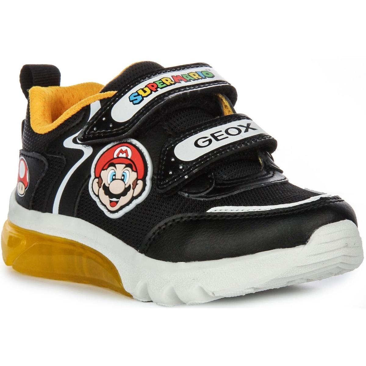 Geox J Ciberdrone E Mario Brother Light Boys Shoes Black Yellow US 8.5 - 13