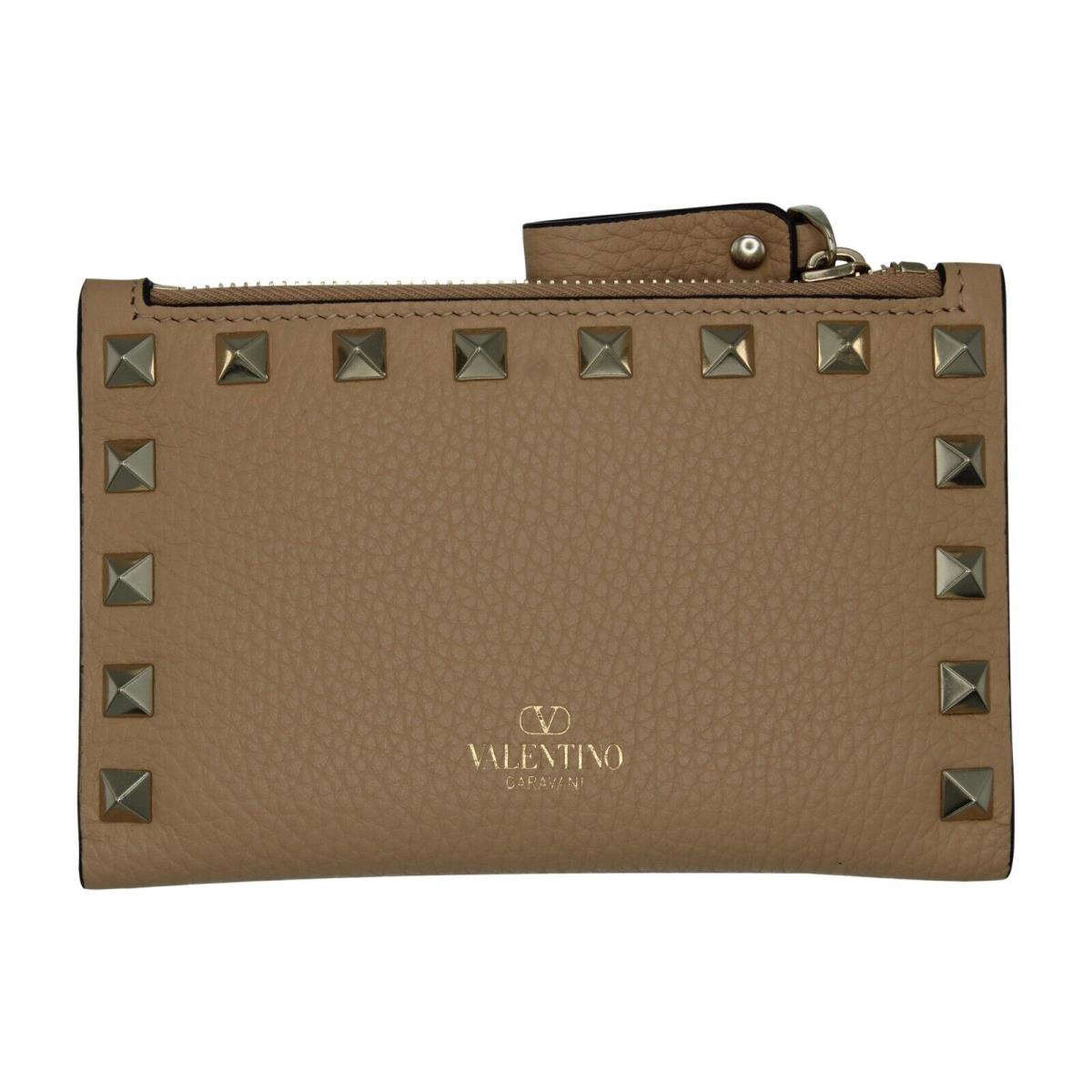 Valentino Garavani Women`s Peach Rockstud Grainy Calfskin Cardholder in Gift Box