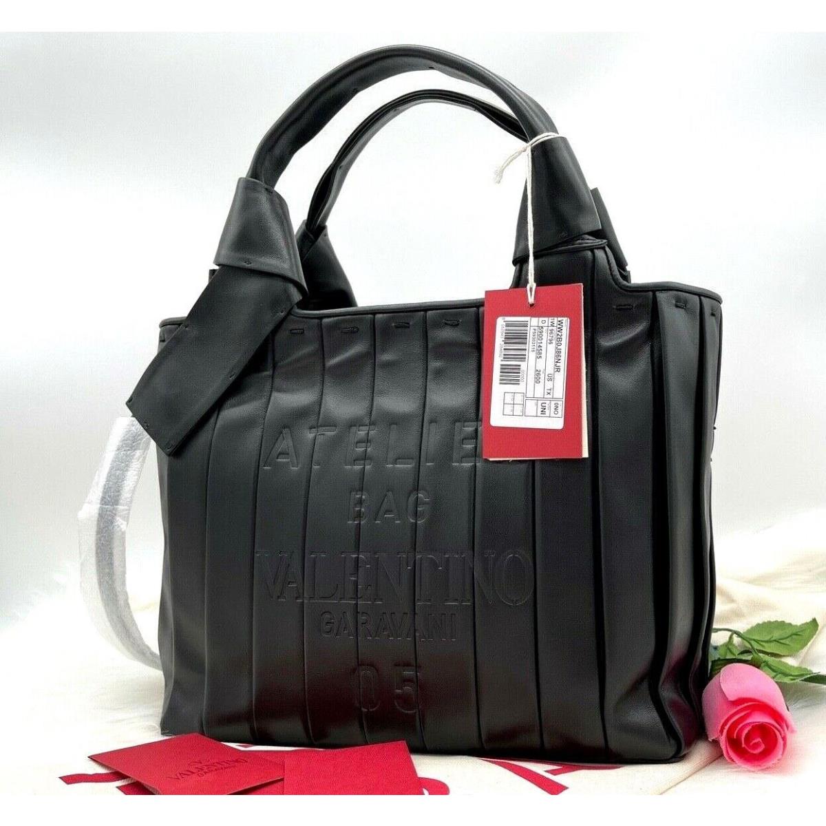 Valentino Garavani Atelier 05 Medium Pleated Black Leather Tote