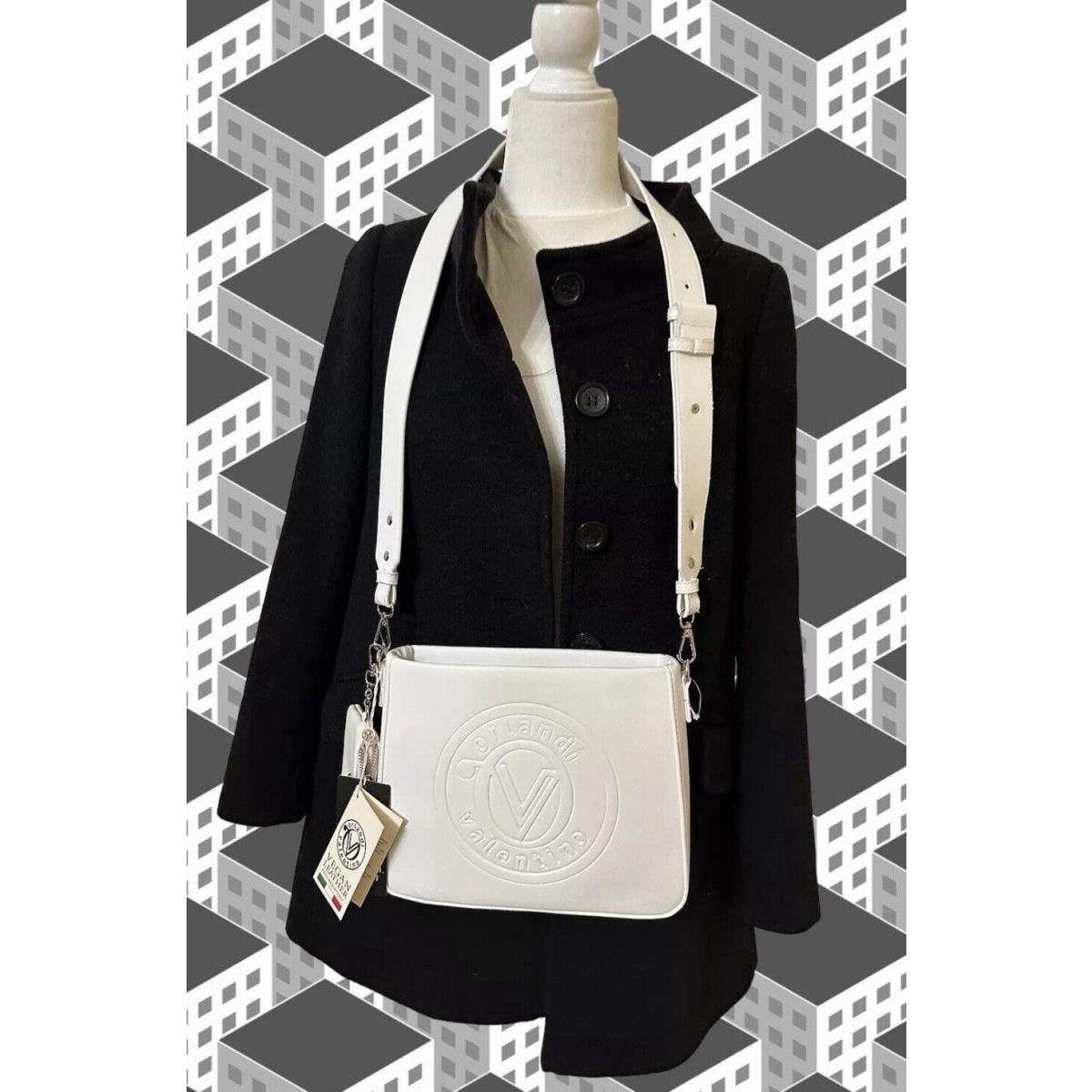 Valentino Orlandi Messenger Bag White Leather Crossbody Mini Purse Logo Pulls