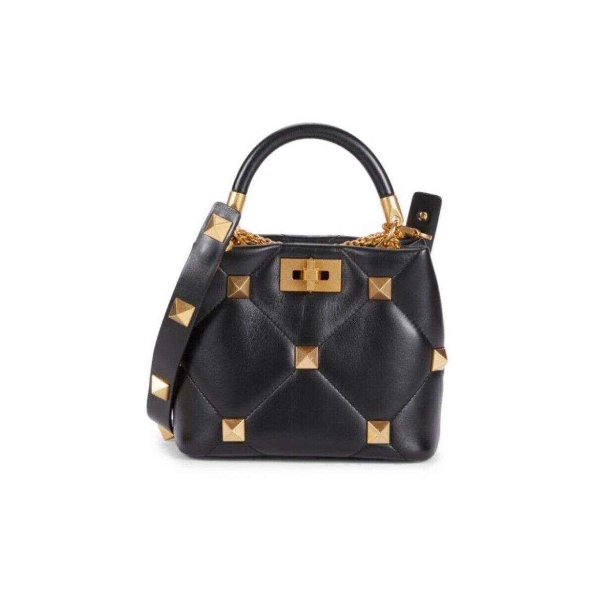 Valentino Garavani Small Roman Stud Leather Satchel with Shoulder Straps