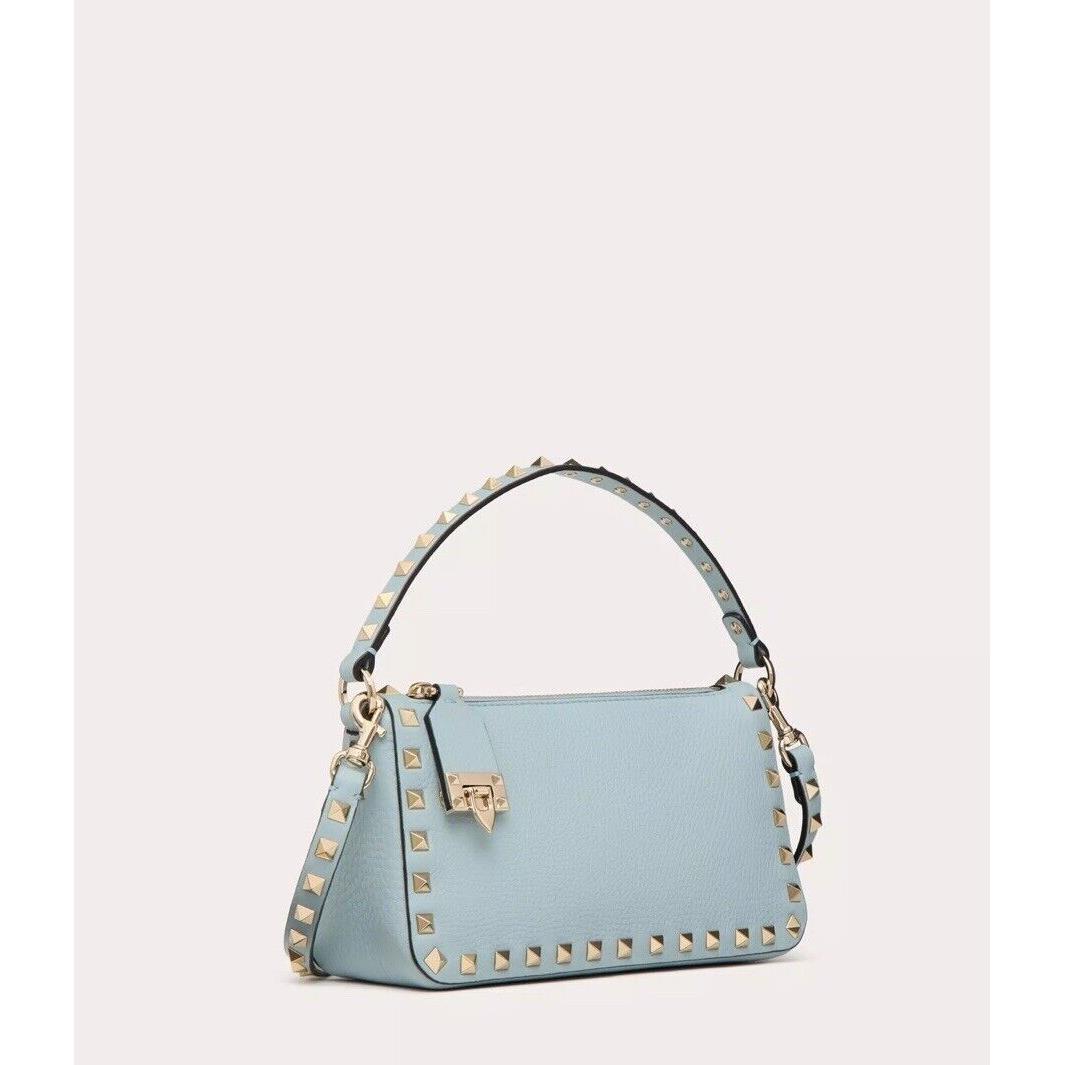 Valentino Garavani Rockstud Zipper Pull Lock Crossbody Bag Grainy Leather