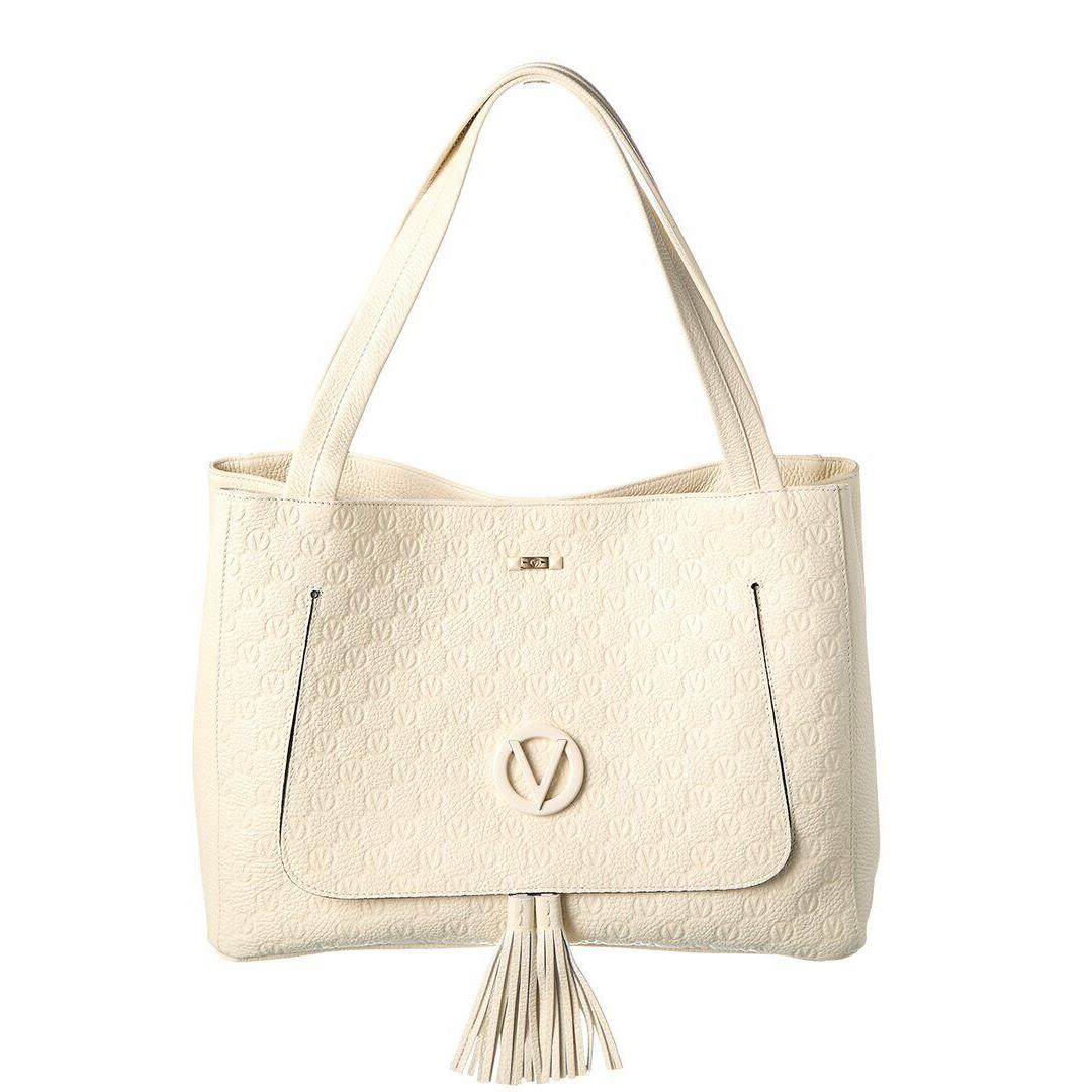 Valentino By Mario Valentino Ollie Dollaro Monogram Leather Tote Women`s White