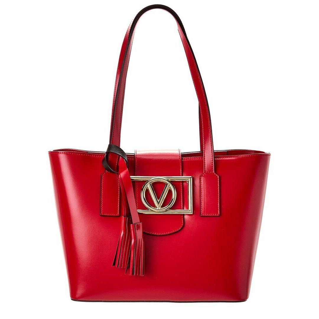 Valentino By Mario Valentino Delphine Super V Leather Tote Women`s Red