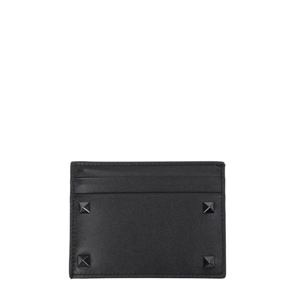 Valentino Garavani Rockstud Credit Card Holder Men Leather Black with Gift Box