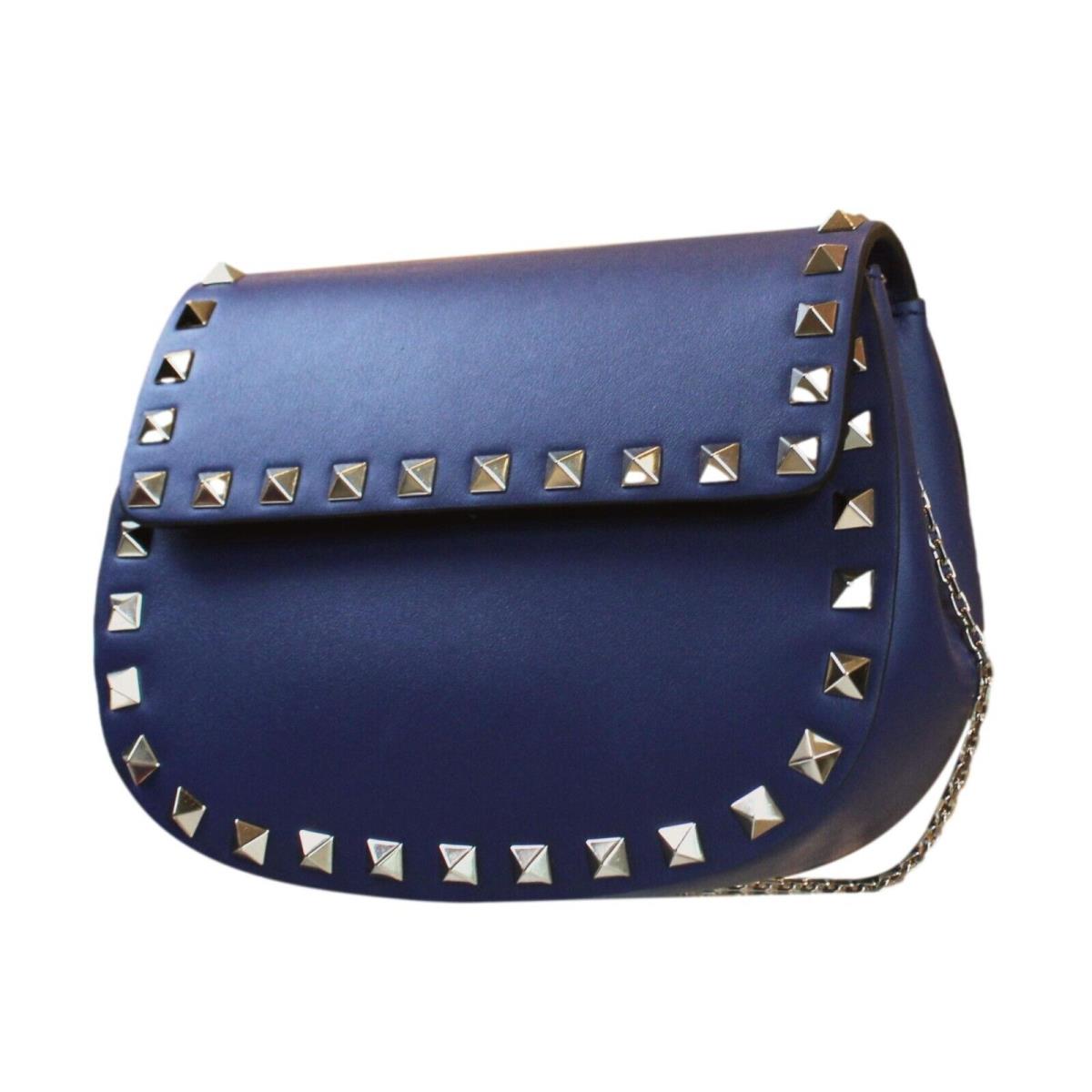 Valentino Garavani Rockstud Blue Calf Leather Small Chain Crossbody Bag