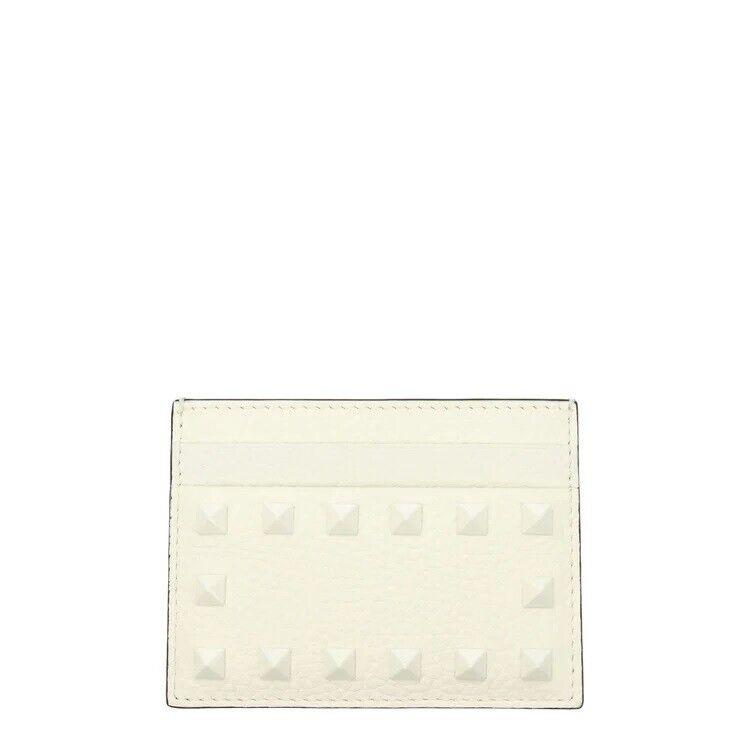 Valentino Garavani Women`s White Rockstud Grainy Calfskin Cardholder with Gift B