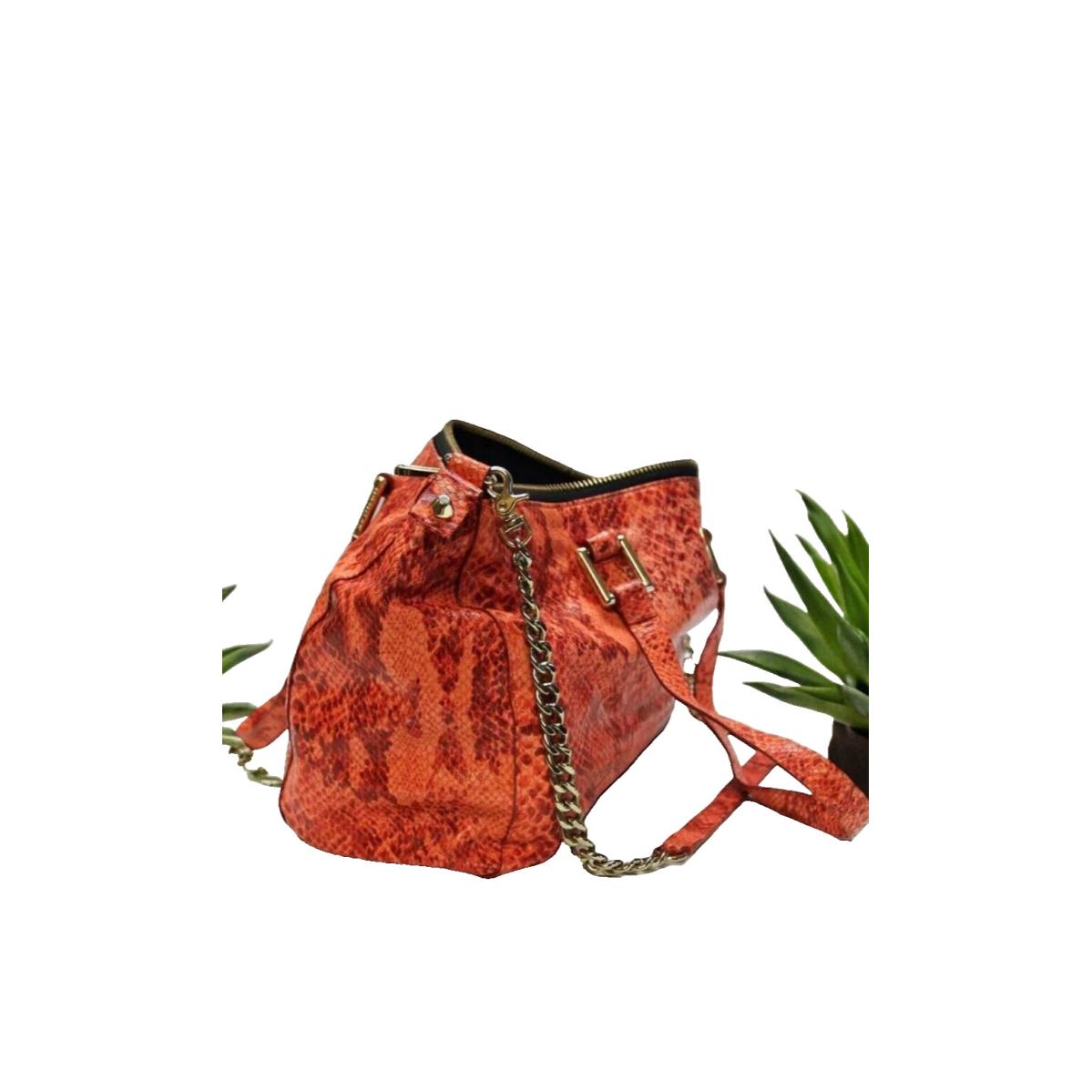 Juicy Couture Silvia Snake Embossed Leather Satchel Crossbody - Red Orange