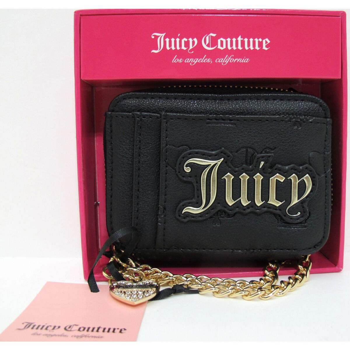 Juicy Couture Liquid Gold Logo Square Card Case Wallet Liquorice Gift Box