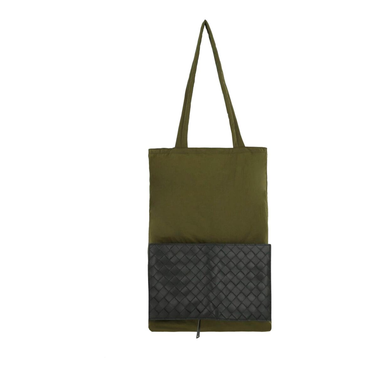 Bottega Veneta Tote Unisex Convertible Khaki Nylon Blk Leather Retail