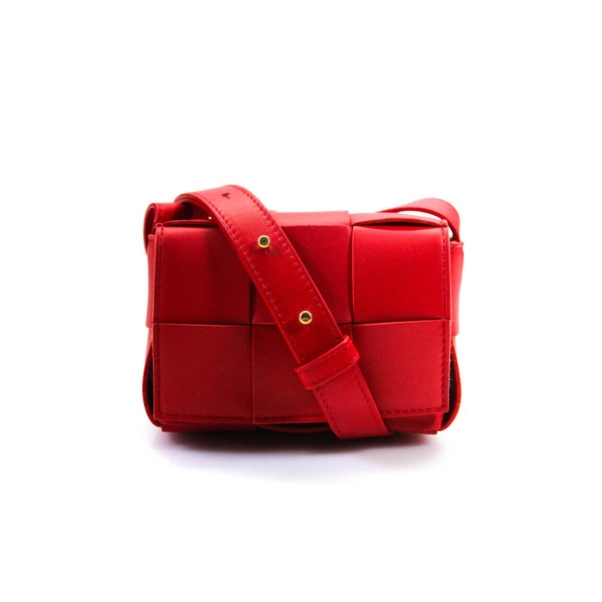 Bottega Veneta Womens Mini Candy Cassette Bag Intrecciato Crossbody Handbag Red