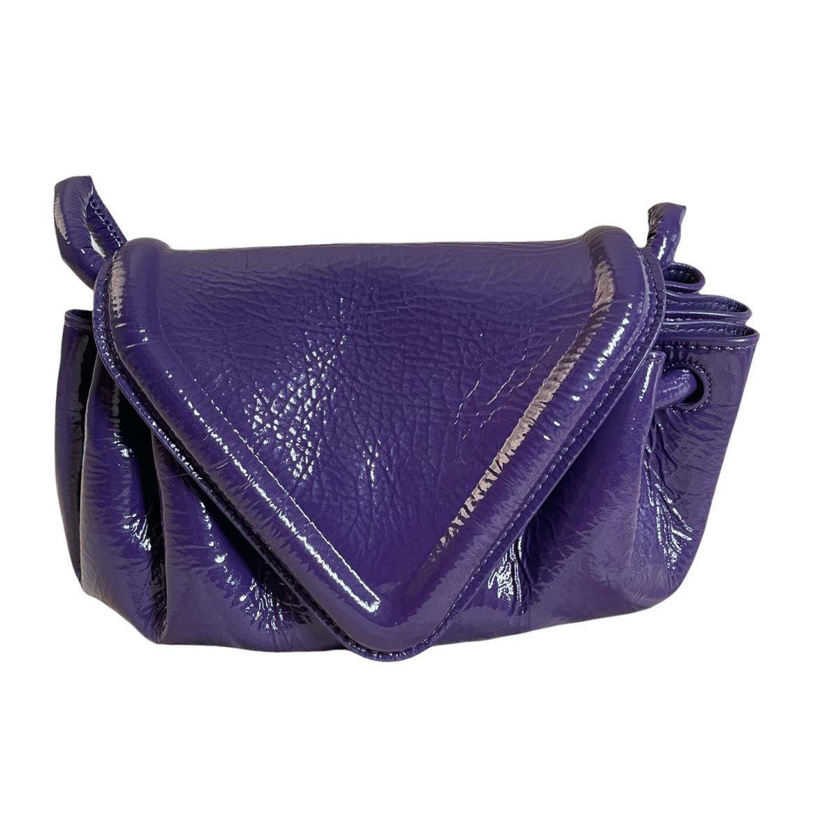 Bottega Veneta Small Beak Triangle Flap Patent Leather Purple Shoulder Bag