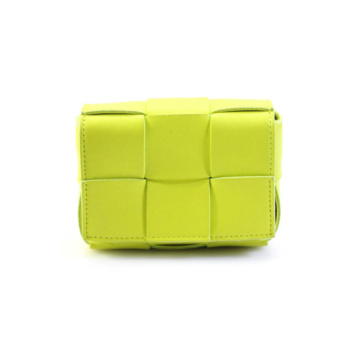 Bottega Veneta Womens Intrecciato Leather Mini Candy Cassette Handbag Lime Green