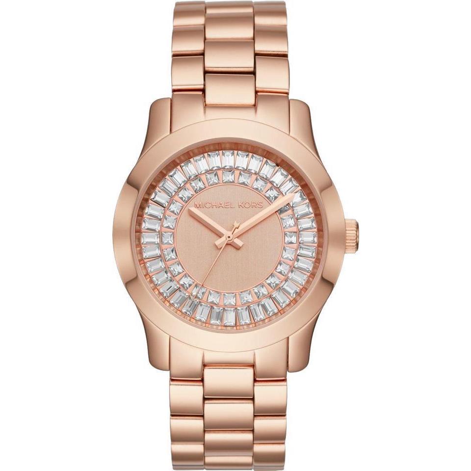 Michael Kors Rose Gold Tone Crystals Baguette Dial Bracelet Watch MK6533